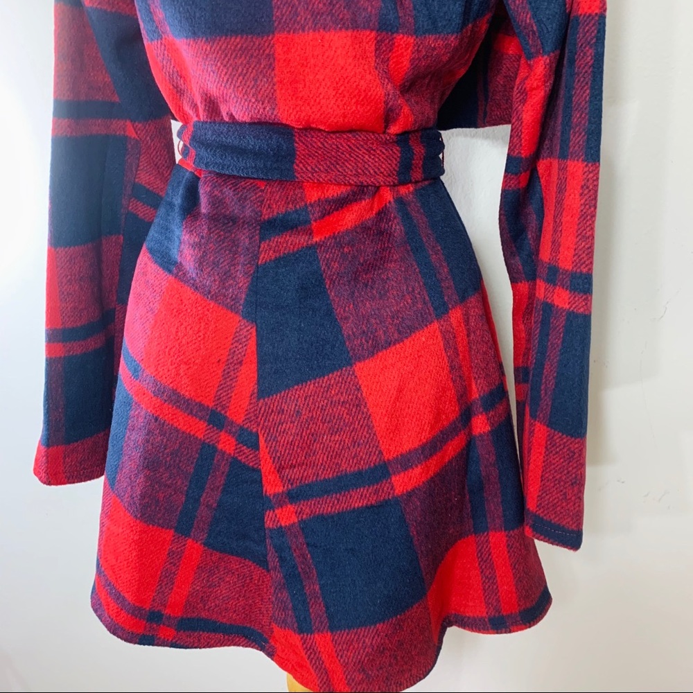 FAVLUX FASHION | Waterfall Jacket Red Navy Plaid - Picture 4 of 8